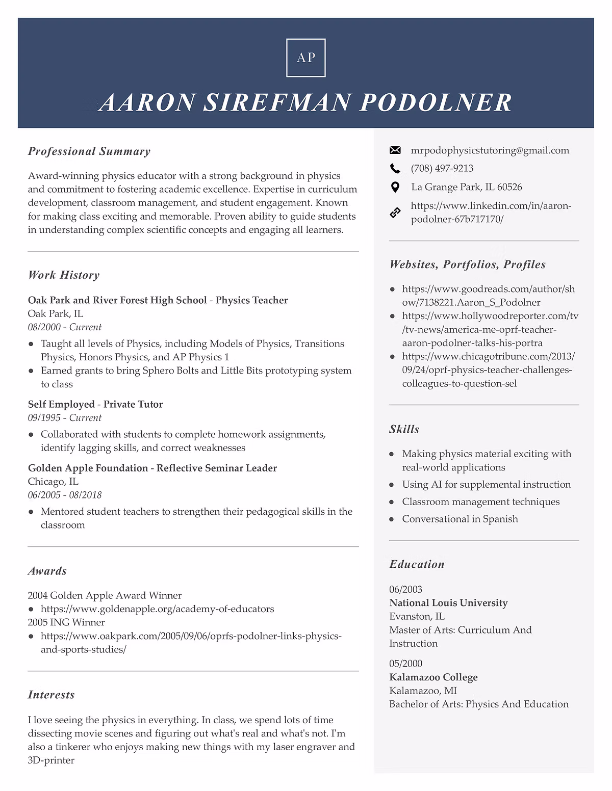 Aaron Podolner's Resume